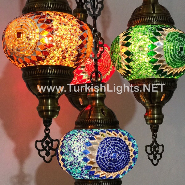 4-Ball Türkischer Sultan Mosaik Kronleuchter, Medium Globes