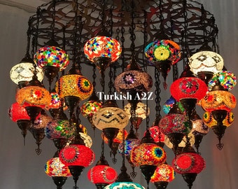 Turkish Mosaic Chandelier With 37 Large Globes  ,ID: 144
