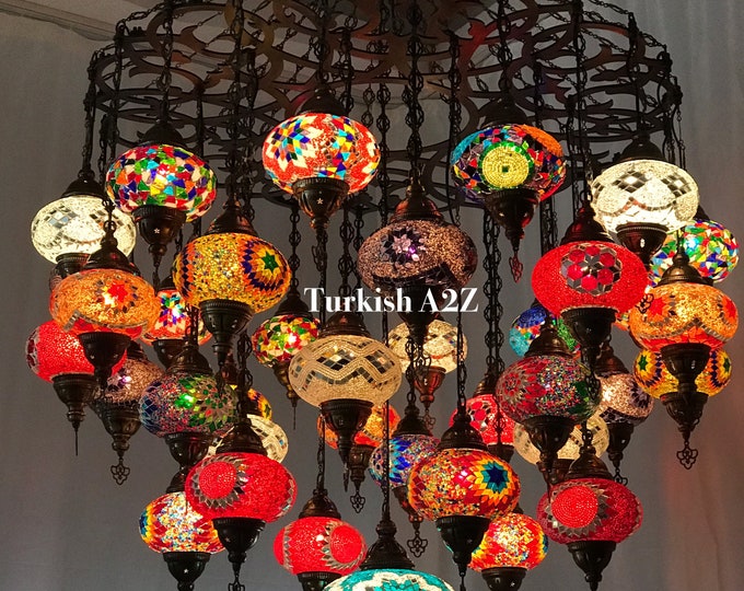 Turkish Mosaic Chandelier With 37 Large Globes  ,ID: 144