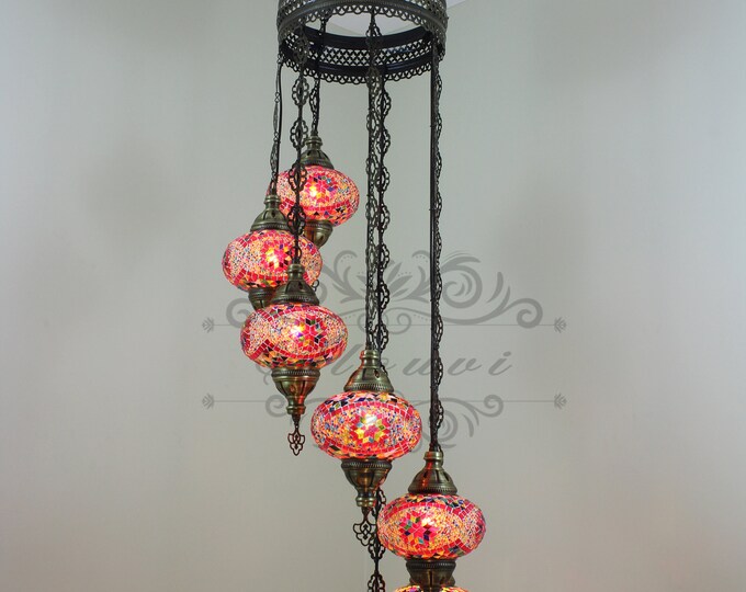 7 - Ball Turkish  Water Drop Style  Mosaic Chandelier with Large Globes