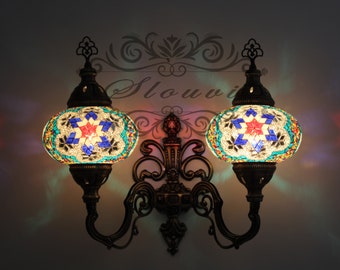 Turkish  Mosaic Double  Wall Sconce, With Large Globes
