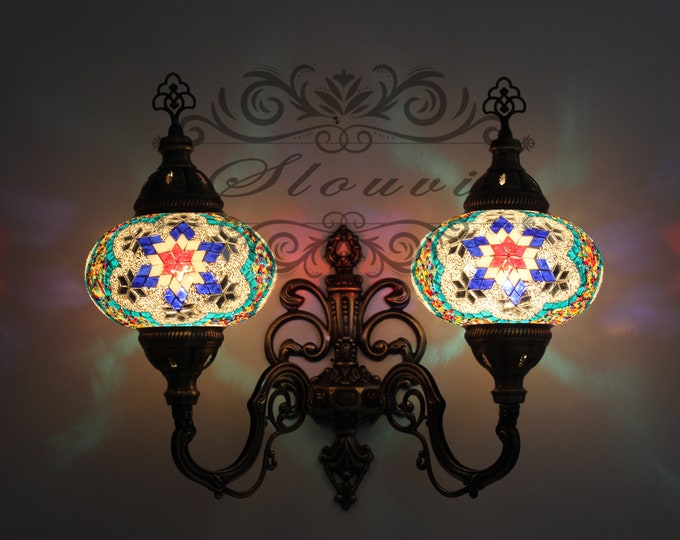 Turkish  Mosaic Double  Wall Sconce, With Large Globes