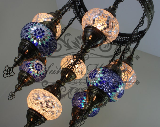 9 Ball Turkish  SULTAN Mosaic Chandelier Multi-color