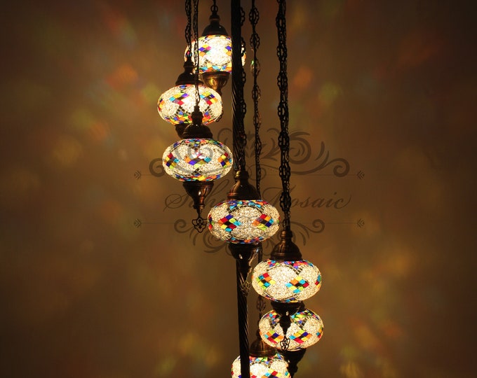 7 Ball Turkish Mosaic Floor Lamp with Large Globes, Lambader
