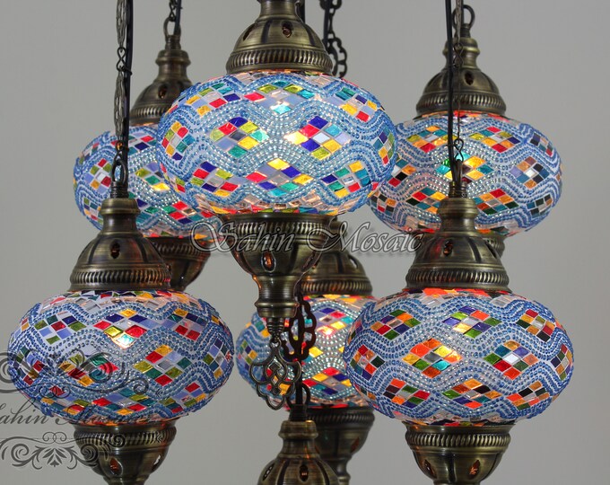 7 - Ball Turkish Sultan Mosaic Chandelier with Large Globes