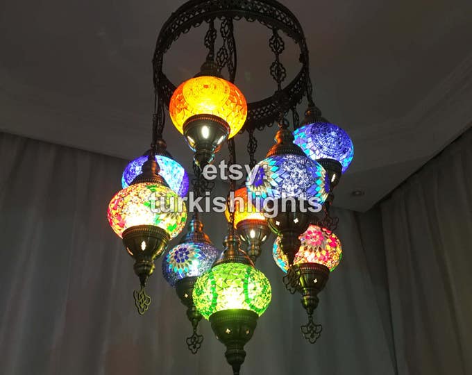 9 Ball Turkish  SULTAN Mosaic Chandelier Multi-color