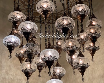 Turkish Mosaic Chandelier With 25 Large Globes ,ID: 158