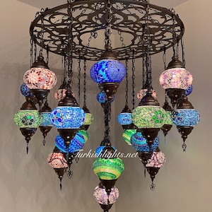 Turkish Mosaic Chandelier With 24 Medium Globes  ,ID: 158, FREE SHIPPING