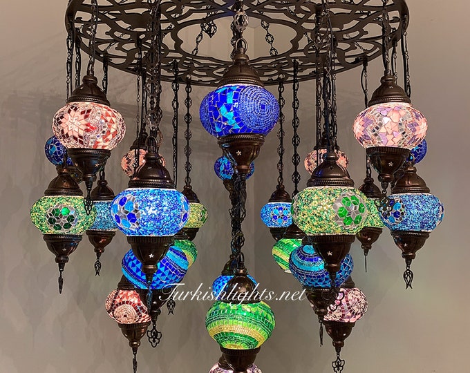 Turkish Mosaic Chandelier With 24 Medium Globes  ,ID: 158, FREE SHIPPING