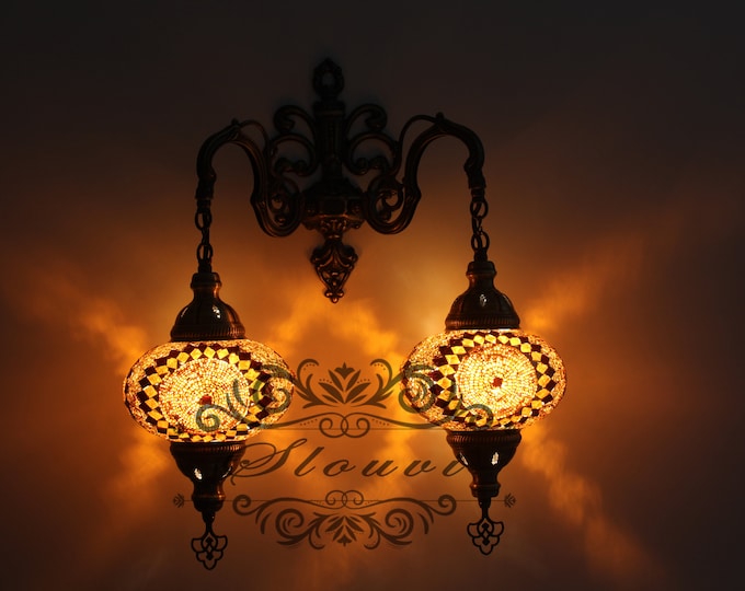 Turkish  Mosaic Double  Wall Sconce, With Large Globes