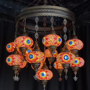 15 (L) Globe Turkish Lamp Morocco Lantern Mosaic Hanging Ceiling Lamp Pendant Light Fixture Chandelier Lighting Multicolor FREESHIP