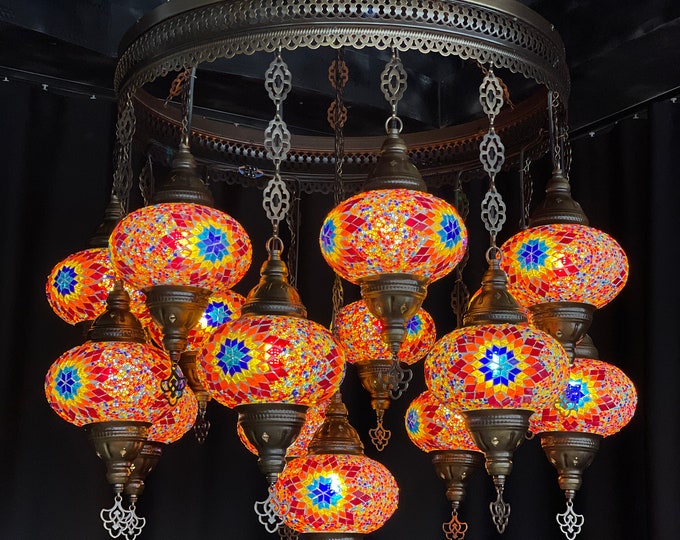 15 (L) Globe Turkish Lamp Morocco Lantern Mosaic Hanging Ceiling Lamp Pendant Light Fixture Chandelier Lighting Multicolor FREESHIP