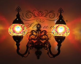 Turkish  Mosaic Double  Wall Sconce, With Medium Globes