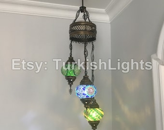 3 Ball Turkish  Mosaic Chandelier Mix Globes