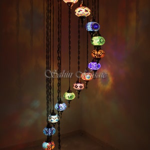 15 Ball Turkish  Mosaic Chandelier, Large Globes
