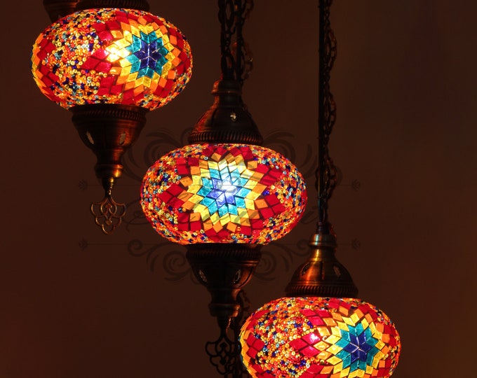 7 - Ball Turkish  Water Drop Style  Mosaic Chandelier with Large Globes