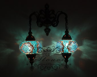 Turkish  Mosaic Double  Wall Sconce, With Large Globes