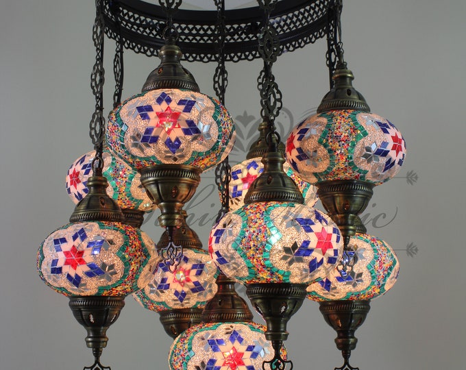 9 Ball Turkish  SULTAN Mosaic Chandelier NO3 (LARGE) Globes RED