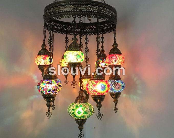 11 Ball Turkish  SULTAN Mosaic Chandelier Multi-color