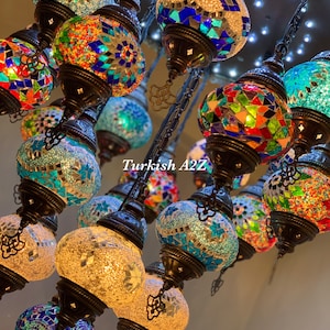 Turkish Mosaic Chandelier With 21 Medium Globes (with remote) ,ID: 142