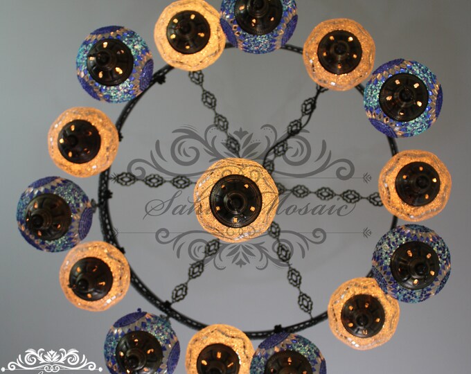 15 Ball Turkish  SULTAN Mosaic Chandelier Multi-color