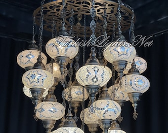 19-Ball Turkish Lamp Morocco Lamp Mosaic Hanging Ceiling Lamp Pendant Light Fixture Turkish Chandelier FREE SHIPPING