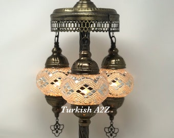 Turkish Mosaic Short Floor/Table Lamp with 3 Small Globes