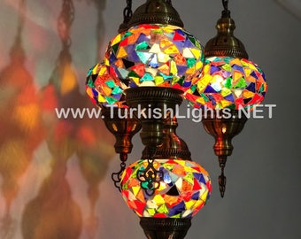 4-Ball Turkish  Sultan Mosaic Chandelier, Medium Globes