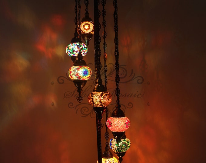 7 Ball Turkish Mosaic Floor Lamp with Large Globes, Lambader
