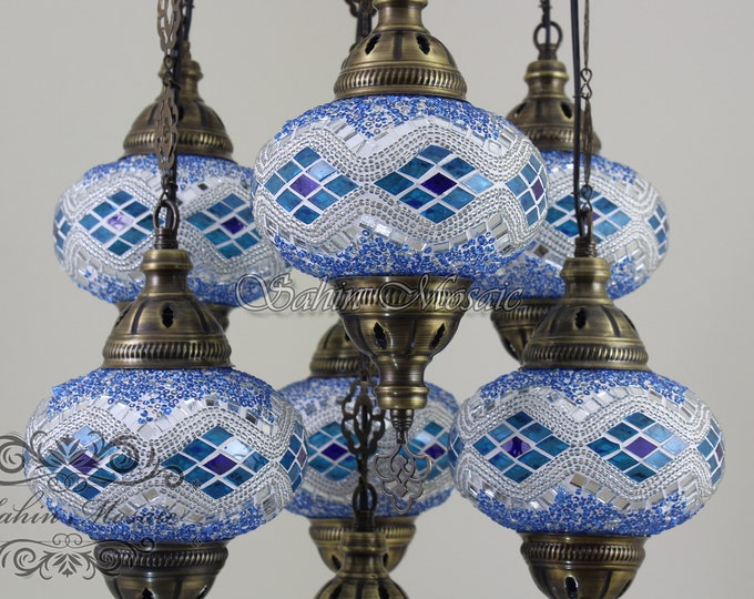 7 - Ball Turkish Sultan Mosaic Chandelier with Large Globes