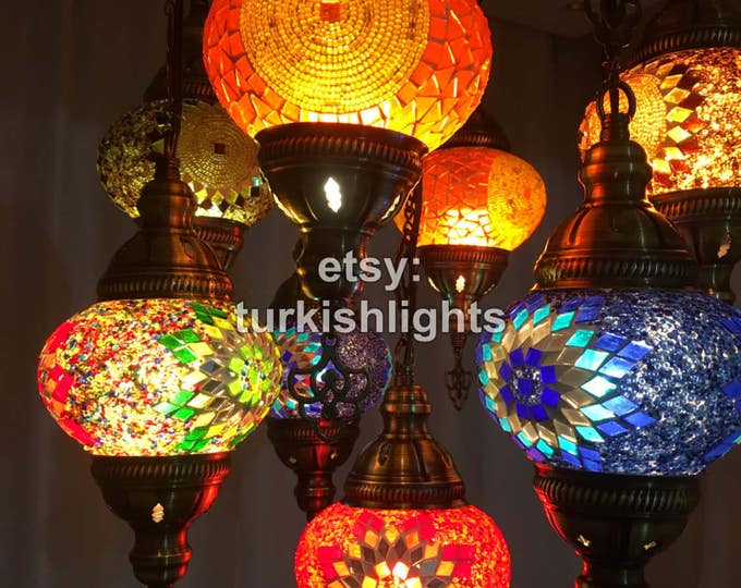 9 Ball Turkish  SULTAN Mosaic Chandelier Multi-color