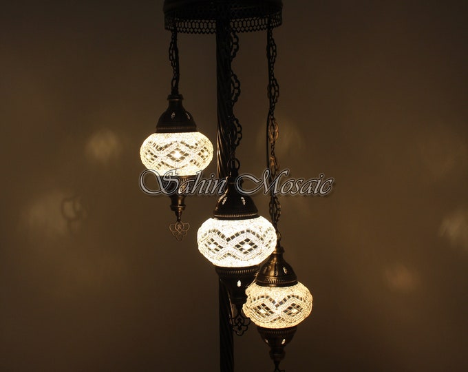 3 Ball Turkish Mosaic Floor Lamp with Medium Globes, Lambader