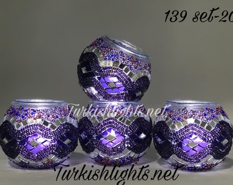 Set Of 4 Turkish Mosaic Candle Holders,ID: 139