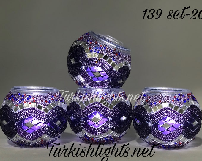 Set Of 4 Turkish Mosaic Candle Holders,ID: 139