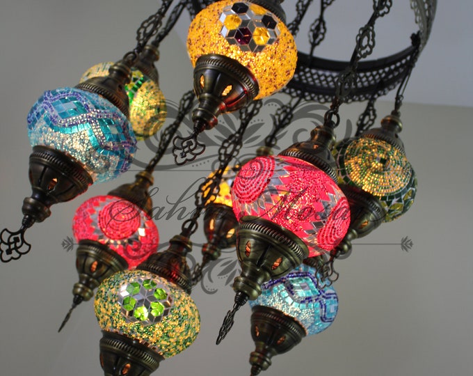 9 Ball Turkish  SULTAN Mosaic Chandelier Multi-color
