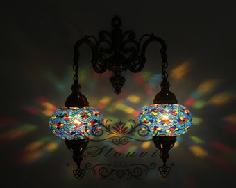 Turkish  Mosaic Double  Wall Sconce, With Large Globes
