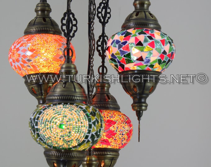 5-Ball Sultan Mosaic Chandelier (Medium Globes)