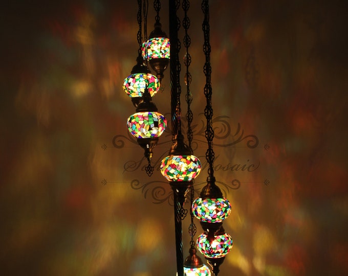 7 Ball Turkish Mosaic Floor Lamp with Large Globes, Lambader