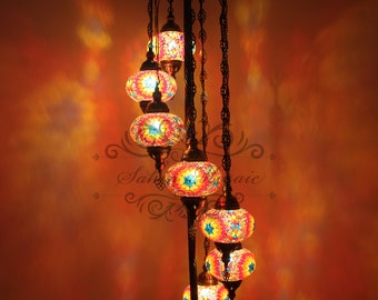 7 Ball Turkish Mosaic Floor Lamp with Large Globes, Lambader