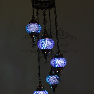 5 Ball Turkish  Mosaic Chandelier with Medium Globes