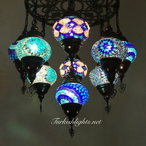 9-BALL Turkish Sultan Mosaic Chandelier With (MEDIUM) Globe,ID:161