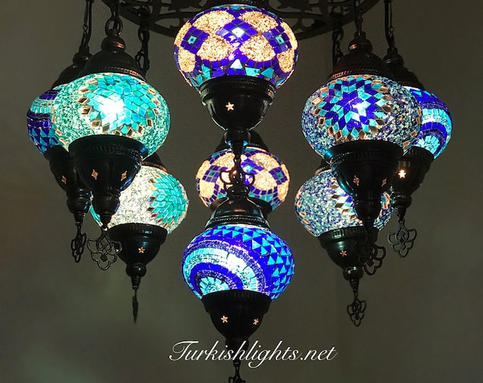 9-BALL Turkish Sultan Mosaic Chandelier With (MEDIUM) Globe,ID:161