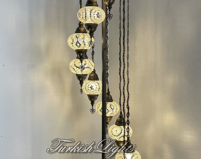 9 (L) Globe Turkish Floor Lamp, Turkish Lamp, Morocco Lamp, Mosaic Floor Lamp, Bedside Floor Lamp, US Plug, FREE SHIPPING