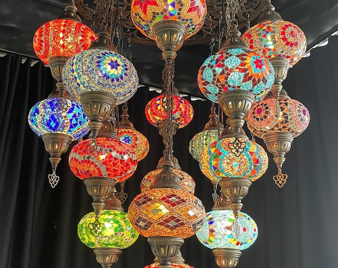 19-Ball Turkish Lamp Morocco Lamp Mosaic Hanging Ceiling Lamp Pendant Light Fixture Turkish Chandelier FREE SHIPPING