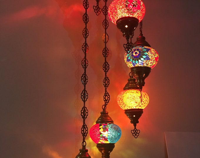 7 - Ball Turkish  Water Drop Style  Mosaic Chandelier Multi-color Warm Mix