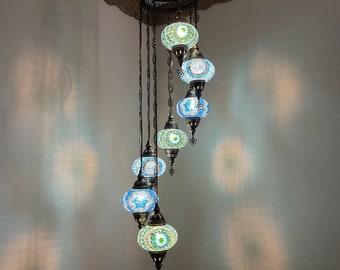 Handmade Turkish Mosaic Chandelier with 7 Globes