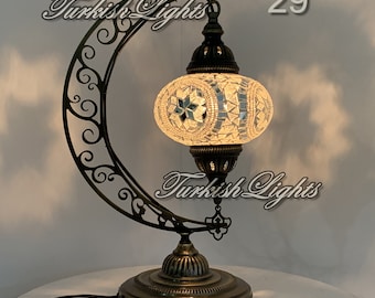 Moon Shape, Turkish Mosaic. Table Lamp, , Tiffany Lamp,  Turkish Lights, Moroccan Lamp. Turkish Lamp