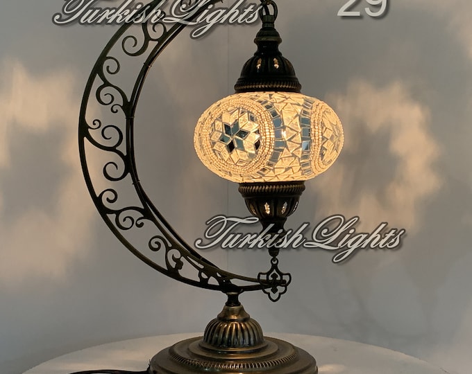 Moon Shape, Turkish Mosaic. Table Lamp, , Tiffany Lamp,  Turkish Lights, Moroccan Lamp. Turkish Lamp