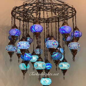 Turkish Mosaic Chandelier With 24 Medium Globes  ,ID: 158, FREE SHIPPING