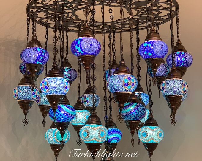Turkish Mosaic Chandelier With 24 Medium Globes  ,ID: 158, FREE SHIPPING